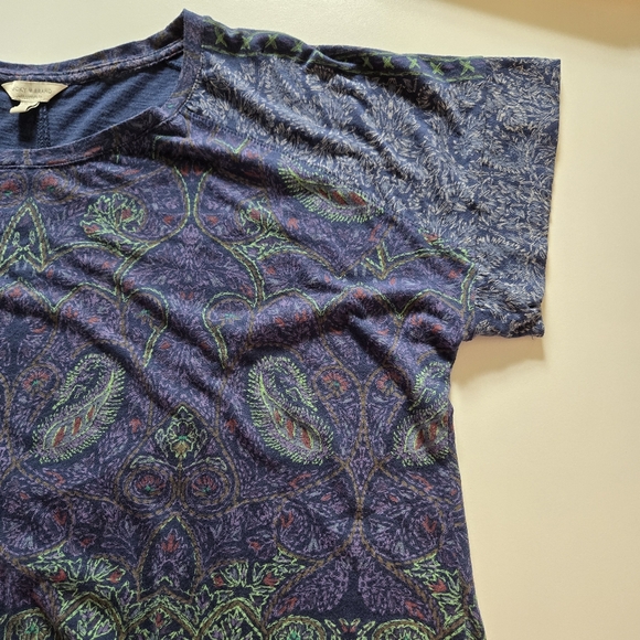 Lucky Brand Paisley Blouse Size Peacock Colors Cotton Modal Bohemian Tee Hippie - Picture 13 of 16